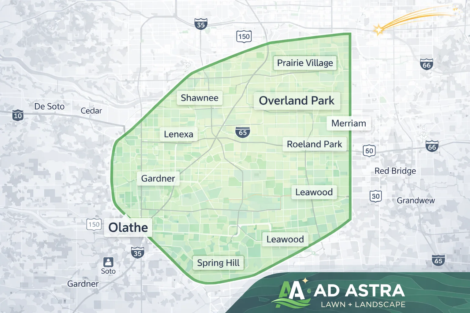 Johnson County Kansas Service Area Map - Ad Astra Lawn & Landscape